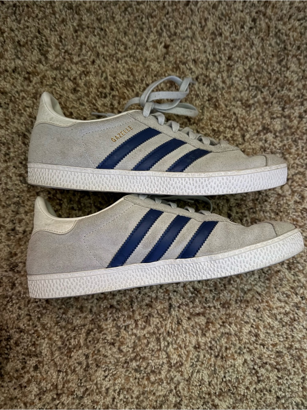 adidas Gazelle Suede Sneakers in Gray with Navy Stripes